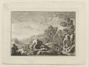 Paysage avec trois hommes près d