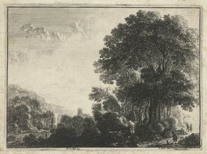 Paysage avec un homme et son chien