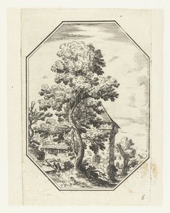 Paysage avec grand arbre dans un cadre octogonal (Paysages octogonaux) - Anonymous