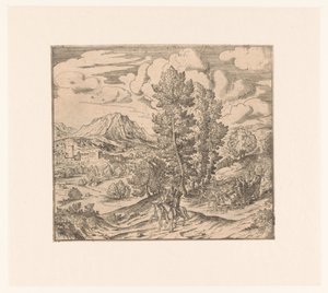 Paysage avec deux cavaliers et une voiture de voyage