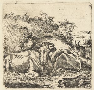 Paysage avec deux vaches au repos