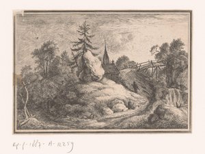 Paysage avec cascade et une église - Anonymous