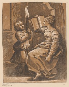 Sibylle lisant avec un enfant - Anonymous