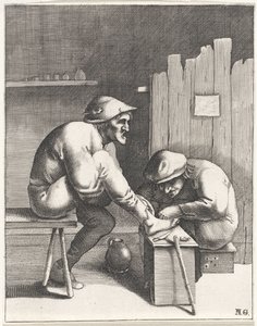 Homme soignant un paysan à son pied - Anonymous