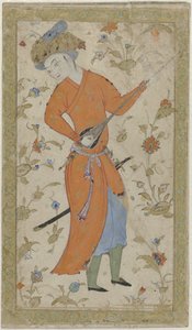 Homme en robe rouge jouant d