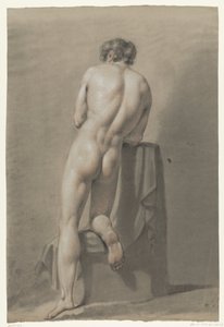 Nu masculin agenouillé sur un bloc, vu de dos - Anonymous