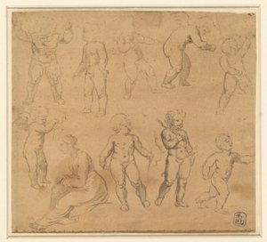 Neuf études de putti et une femme assise à gauche