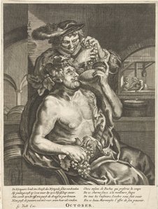 Octobre : Bacchus buvant du vin - Anonymous