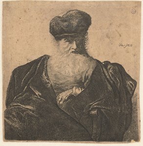 Vieil homme avec barbe, bonnet de fourrure et manteau de velours - Anonymous