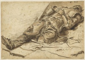 Guerrier allongé sur le dos en armure, les mains jointes - Anonymous