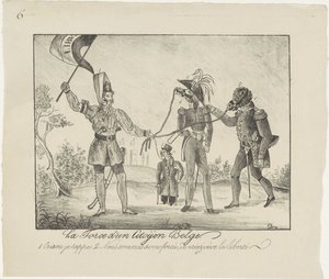 Belge rebelle tenant les Néerlandais enchaînés, 1830 - Anonymous