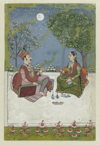 Couple sur une terrasse au clair de lune