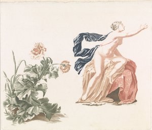 Pavot et figure féminine nue