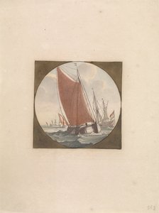 Bateau à fond plat avec voiles pleines