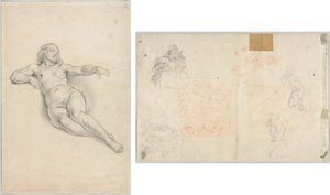 Femme nue allongée (recto) ; Divers croquis de figures et de plantes (verso)