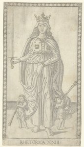 Rhétorique avec épée et deux petits anges avec trompettes (Rhetorica) (Tarocchi) - Anonymous