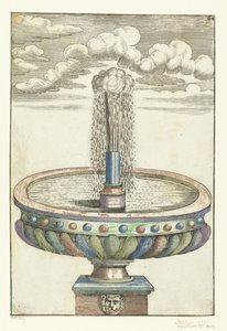 Bassin rond sur piédestal avec tête de lion - Anonymous