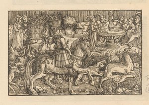 Cavalier avec des animaux sauvages dans une cour intérieure - Anonymous
