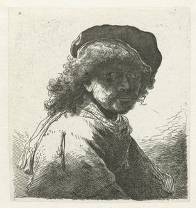 Autoportrait avec un bonnet et une écharpe, visage sombre : buste - Anonymous