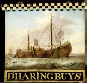 Enseigne peinte des deux côtés avec des bateaux de harengs - Anonymous
