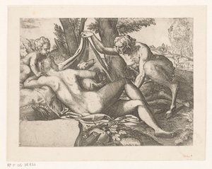 Vénus endormie espionnée par un satyre