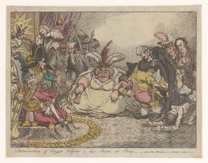 Caricature avec Napoléon et Fox, 1802 Introduction de Citoyen Volpone et sa suite, à Paris - Anonymous