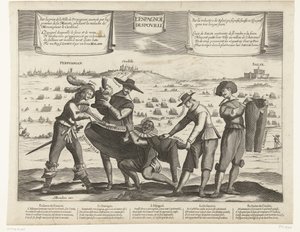 Caricature des Espagnols après la perte de Breda, Thionville, Perpignan, Portugal et Catalogne, 1643