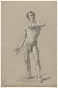 Homme nu debout avec la main sur la poitrine - Anonymous