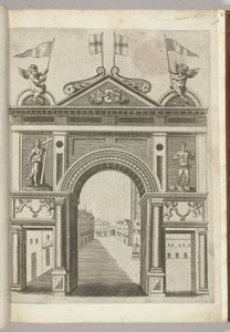 Arc de triomphe avec figures allégoriques et putti avec la chaîne de l