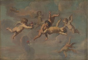 Putti tombant avec des fleurs - Anonymous