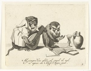Deux singes faisant de la musique (série: Divers métiers de la vie humaine représentés par des singes) - Anonymous