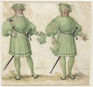 Deux serviteurs en vêtements vert clair - Anonymous