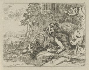 Deux chiens couchés (Chiens) - Anonymous