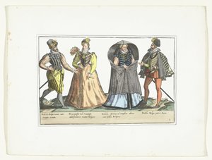 Deux hommes et deux femmes habillés à la mode des Pays-Bas, vers 1580 - Anonymous