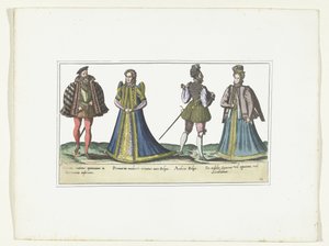 Deux femmes et deux hommes habillés selon la mode en Rhénanie-du-Nord-Westphalie et en Flandre, vers 1580 - Anonymous