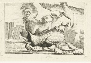 Valk attaque un groupe de poules avec des poussins - Anonymous