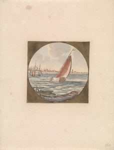 Voilier en mer et une chaloupe au premier plan Navires en mer (série B) (titre de la série)