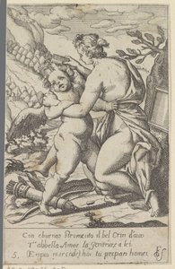 Vénus peigne ses cheveux avec Amour - Anonymous