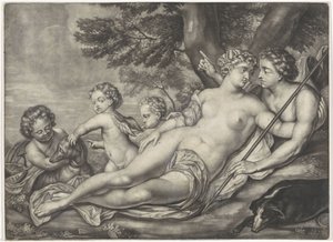 Vénus retient Adonis de la chasse - Anonymous