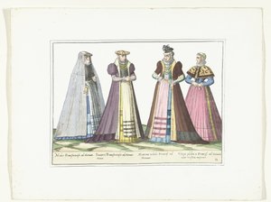 Quatre femmes habillées selon la mode allemande à Francfort, vers 1580 - Anonymous