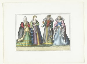 Quatre femmes vêtues à la mode italienne, vers 1580 - Anonymous