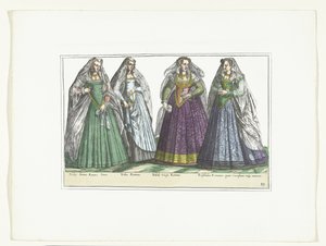 Quatre femmes habillées à la mode romaine, vers 1580 - Anonymous