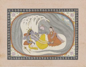 Vishnu repose sur le serpent Ananta, Bhumi est assise devant lui