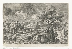 Vision sur une île (paysages avec représentations mythologiques et bibliques) - Anonymous