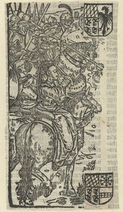 Femme et chevaliers à cheval