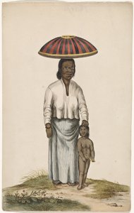 Femme avec enfant et couvercle de plat