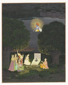 Femmes adorant Shiva interrompues par une vision de Krishna