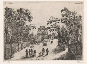 Promeneurs dans un parc, une maison de campagne en arrière-plan - Anonymous