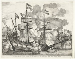 Navire à voile, vers la droite; entrée de Ferdinand à Gand en 1635 - Anonymous