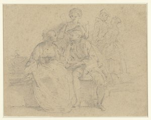 Couple assis et debout en conversation - Anonymous